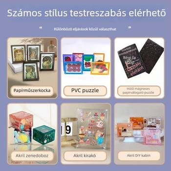 Louis akril zenélődoboz kézi hajtással — testreszabható aranyos kisállat-karikatúra, modern művészeti stílus, DIY összeszerelés