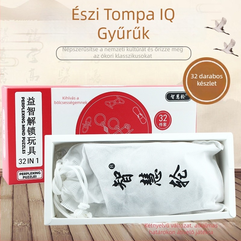 Kilenc gyűrűs puzzle, vasból készült, 32 darabos készlet, logó testreszabás elérhető, 7–14 évesek számára