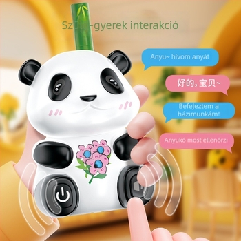 Panda témájú gyerekek walkie-talkie játék, oktató, zenével és érzelmi interakcióval; műanyag felépítésű; elemmel működik; 4–6 éveseknek.