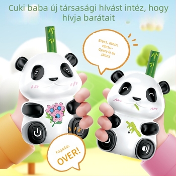 Panda témájú gyerekek walkie-talkie játék, oktató, zenével és érzelmi interakcióval; műanyag felépítésű; elemmel működik; 4–6 éveseknek.