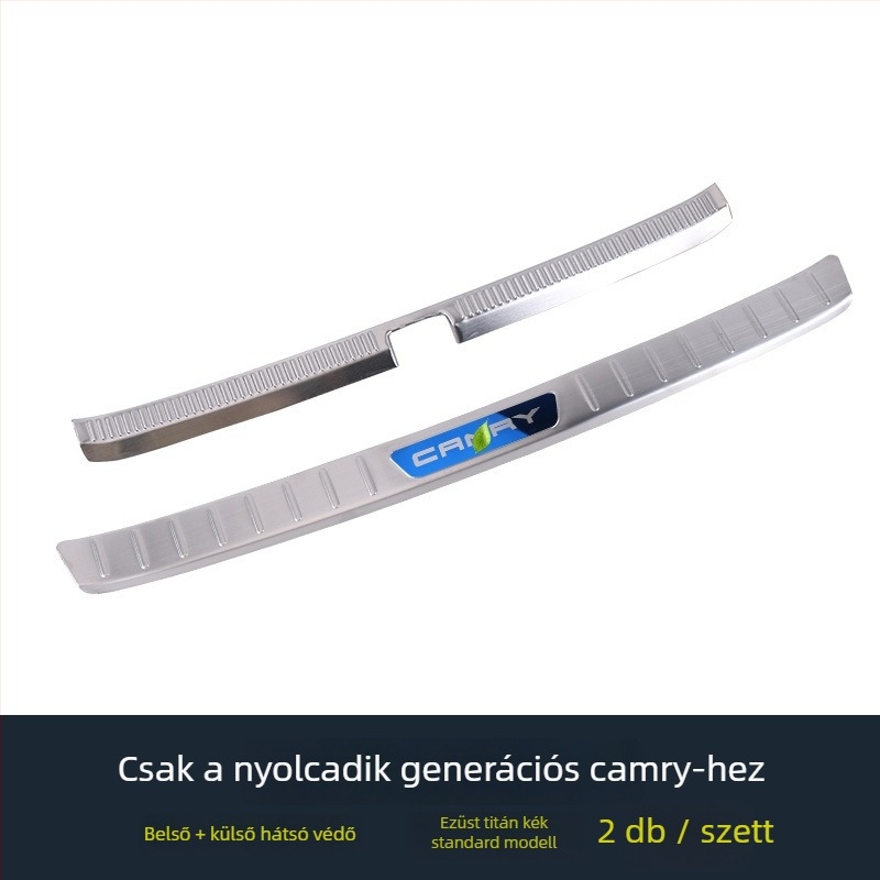 Rozsdamentes acél talpbetét a csomagtartóhoz, Camry Hybrid 2018-2021, Model R002, nyomtatott logóval
