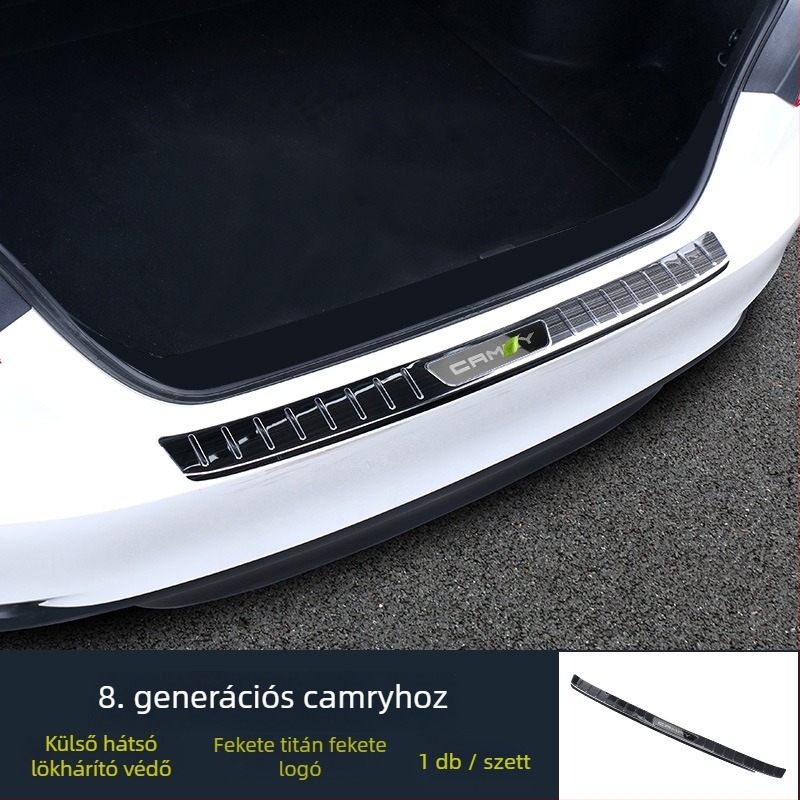Rozsdamentes acél talpbetét a csomagtartóhoz, Camry Hybrid 2018-2021, Model R002, nyomtatott logóval