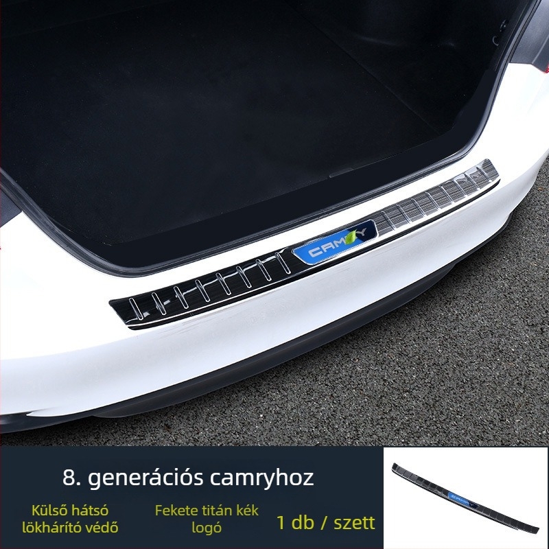 Rozsdamentes acél talpbetét a csomagtartóhoz, Camry Hybrid 2018-2021, Model R002, nyomtatott logóval