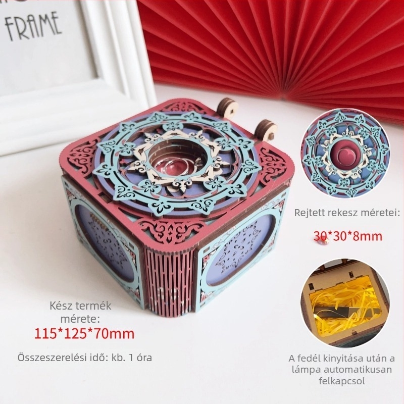 Fából készült DIY zenei doboz forgó fedéllel, retro stílusban, 3D-s összeszerelés, születésnapi ajándék barátnőnek