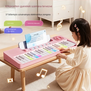 37-billentyűs elektronikus zongora gyerekeknek, kezdőknek – műanyag test; 4–6 éveseknek megfelelő; csomagolás: doboz; videó útmutató elérhető