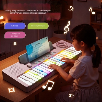 37-billentyűs elektronikus zongora gyerekeknek, kezdőknek – műanyag test; 4–6 éveseknek megfelelő; csomagolás: doboz; videó útmutató elérhető