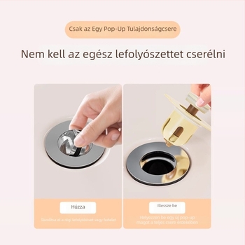 Mosdólefolyó dugó - kerámia, Bounce core drainer modell, nyomógombos típus, visszafolyást szabályozó szelep, modern minimális stílus