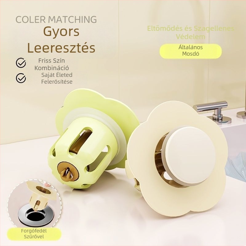 Mosdólefolyó dugó - kerámia, Bounce core drainer modell, nyomógombos típus, visszafolyást szabályozó szelep, modern minimális stílus