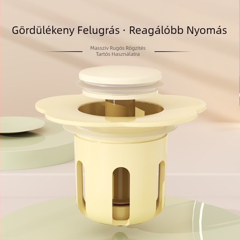 Mosdólefolyó dugó - kerámia, Bounce core drainer modell, nyomógombos típus, visszafolyást szabályozó szelep, modern minimális stílus