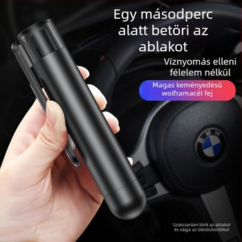 Tedma Autó Biztonsági Kalapács 3–in–1: Ablakbetörő, Parkoló szám tábla és Övcsat – Cink-ötvözet, fém + műanyag, testre szabható