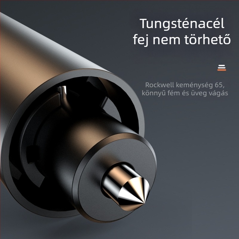 Tedma Autó Biztonsági Kalapács 3–in–1: Ablakbetörő, Parkoló szám tábla és Övcsat – Cink-ötvözet, fém + műanyag, testre szabható
