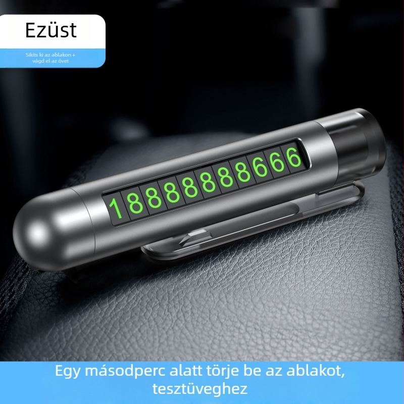 Tedma Autó Biztonsági Kalapács 3–in–1: Ablakbetörő, Parkoló szám tábla és Övcsat – Cink-ötvözet, fém + műanyag, testre szabható