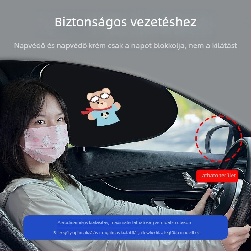 Autóablak árnyékoló - hőszigetelés, alumíniumfólia, snap-in telepítés, univerzális illeszkedés, rajzfilmszerű mintázat