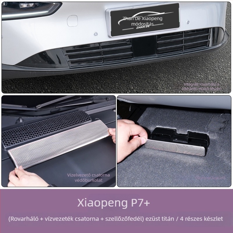 Xiaopeng P7/P7+ légkivezető védőfedél rozsdamentes acélból; OEM testreszabás; logó nyomtatás elérhető; határokon átívelő export
