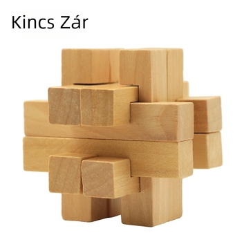 Fából készült Kong Ming/Luban zár – interaktív logikai puzzle, DIY, 7–14 éveseknek