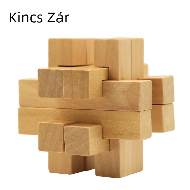 Fából készült Kong Ming/Luban zár – interaktív logikai puzzle, DIY, 7–14 éveseknek