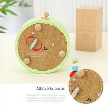 Fából készült zenélő karusszel – bükkfa, kézzel készített, festett, gravírozott, egyszerű és modern stílus