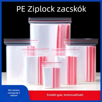 5 mil átlátszó önzáró PE ZIP zacskó élelmiszer csomagoláshoz, testre szabható zárási hossz
