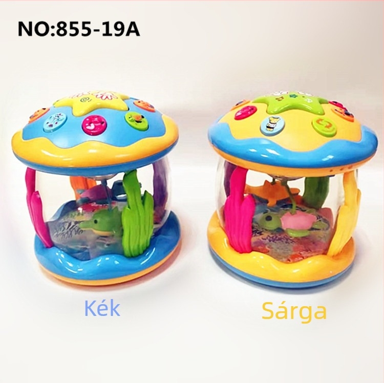 Gyerekeknek szóló kéz-dob fény és zene – ABS műanyag, 0-3 éveseknek, tengeri téma, fejleszti a kéz-szem koordinációt