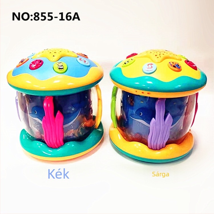 Gyerekeknek szóló kéz-dob fény és zene – ABS műanyag, 0-3 éveseknek, tengeri téma, fejleszti a kéz-szem koordinációt
