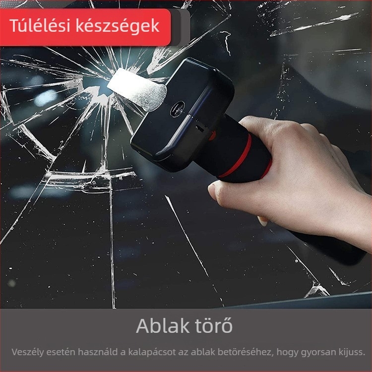 Kemao autó ajtókar – többszörös biztonsági kalapács, három az egyben; alumínium ötvözet + ABS + habos bevonat; súly 150 g; csomagolás 60 darab; testreszabás elérhető
