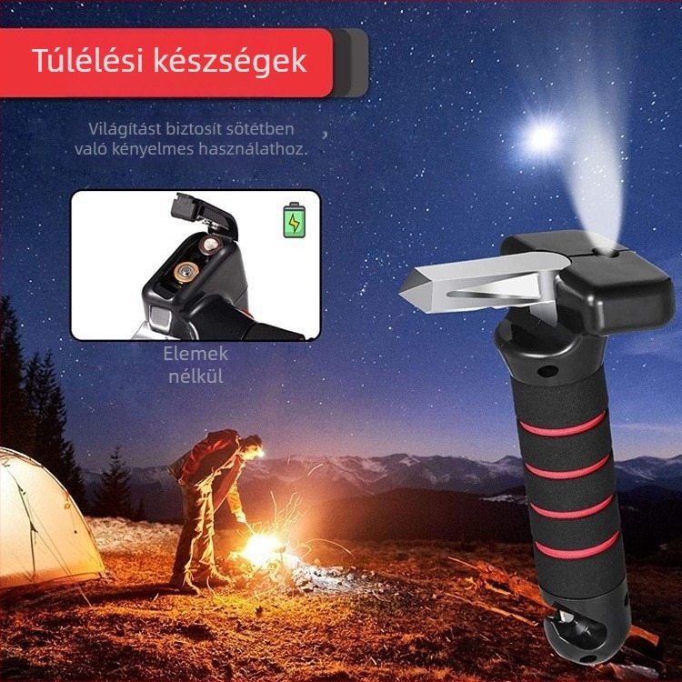 Kemao autó ajtókar – többszörös biztonsági kalapács, három az egyben; alumínium ötvözet + ABS + habos bevonat; súly 150 g; csomagolás 60 darab; testreszabás elérhető