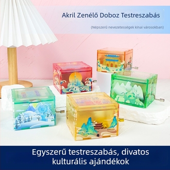 Akril zenei doboz - testreszabható DIY kézi hajtással, modern művészeti stílus, városi látványosságok ajándéktárgy, logónyomtatás lehetséges