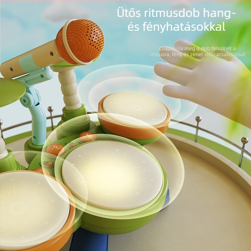 Gyerekeknek szóló dob-szett – műanyag, elektromos ütőhangszer kezdőknek, 0–3 évesek, korai oktatás