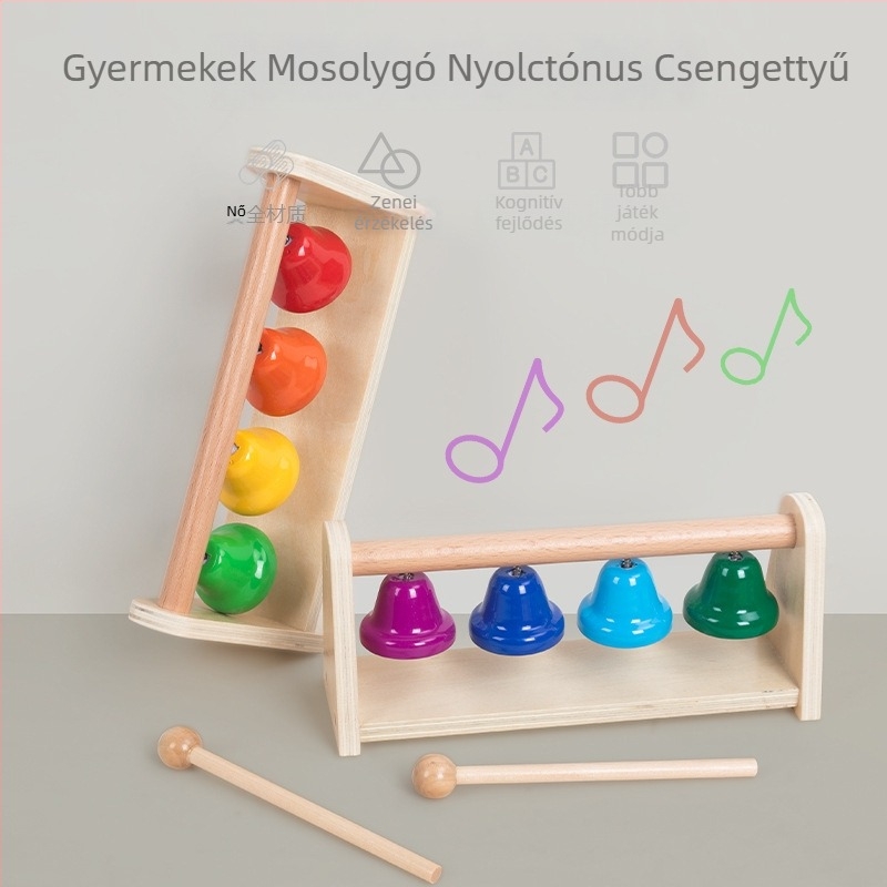 Fából készült Orff-stílusú gyerekeknek szánt ütőhangszer melodikus órával és nyolcnótás harangokkal, 4–6 éveseknek