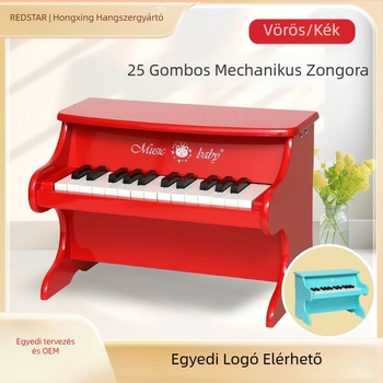 25 billentyűs asztali mechanikus gyerekzongora, fa anyagú, márka musicbaby, 4–6 éveseknek.