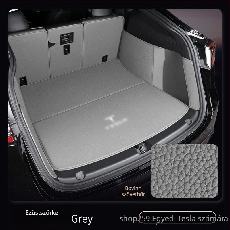 Bőr csomagtartó szőnyeg a Tesla Model Y-hoz, teljes lefedettség, verzió 3, testre szabható illeszkedés