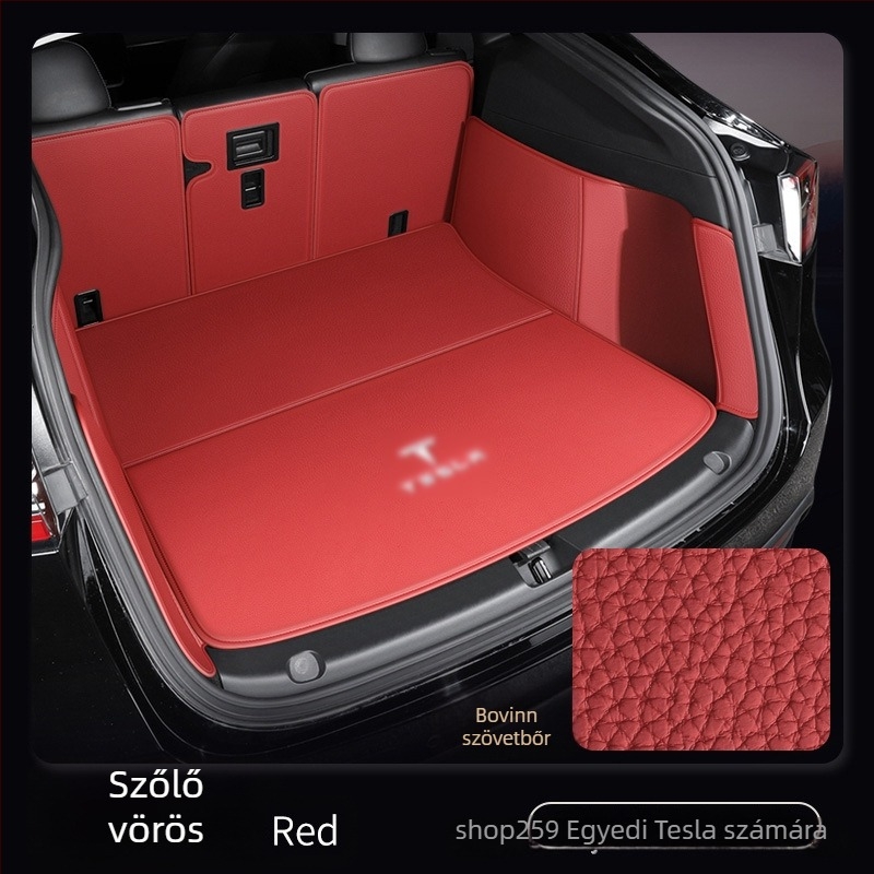 Bőr csomagtartó szőnyeg a Tesla Model Y-hoz, teljes lefedettség, verzió 3, testre szabható illeszkedés