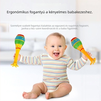 Zsiráf formájú gyermekcsörgő — korai oktatási ütőhangszer; műanyag kivitel; segíti a hallást és a kéz‑szem koordinációt.