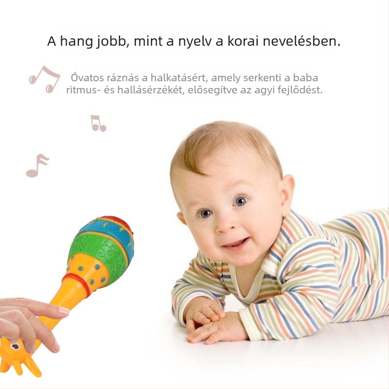Zsiráf formájú gyermekcsörgő — korai oktatási ütőhangszer; műanyag kivitel; segíti a hallást és a kéz‑szem koordinációt.
