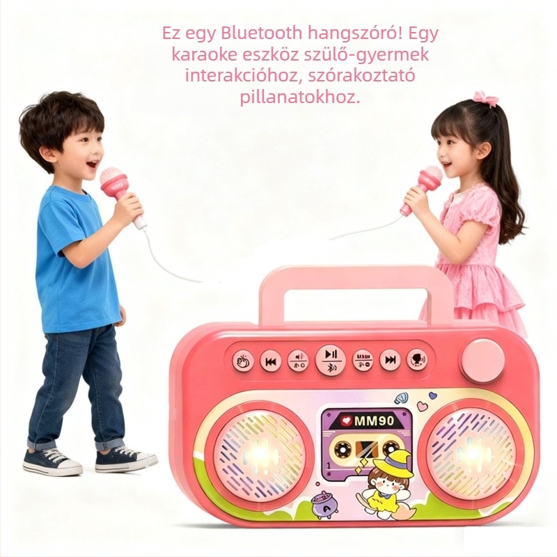 Oktató Bluetooth karaoke mikrofon gyerekeknek, uniszex, 4-6 éves, műanyag test, családi interaktív játék