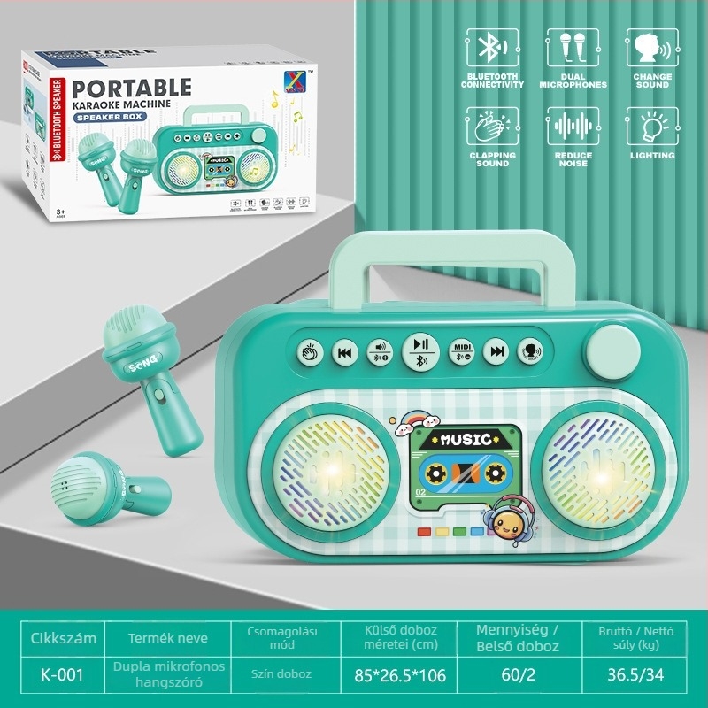 Oktató Bluetooth karaoke mikrofon gyerekeknek, uniszex, 4-6 éves, műanyag test, családi interaktív játék
