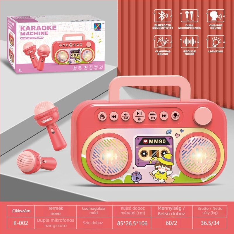 Oktató Bluetooth karaoke mikrofon gyerekeknek, uniszex, 4-6 éves, műanyag test, családi interaktív játék