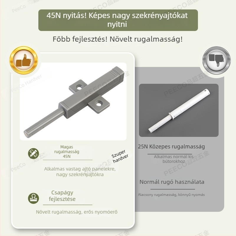 Gardrób ajtó — nehéz rebounder, műanyag kivitel, Peeco/Pinchao hardware márka, modell Rebounder, szekrényhez, injekciósöntéses kivitelezés