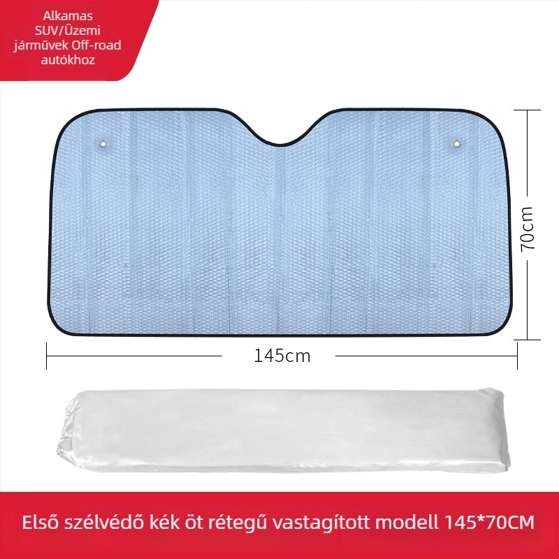Autó napszemplvédő árnyékoló, 5 rétegű alumíniumfóliás hőszigetelés, minimalist stílus, szívókorongos rögzítés