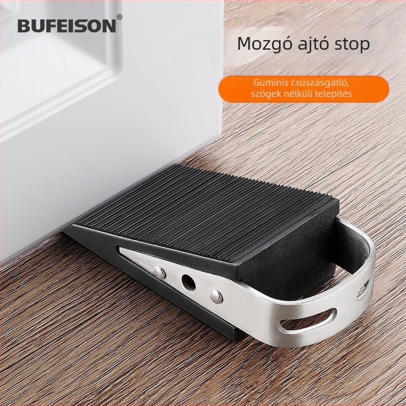 Ajtódugó, padlóra szerelve — gumi és 304 rozsdamentes acél, Brushed felület, modell BF-A933-SS, szélálló