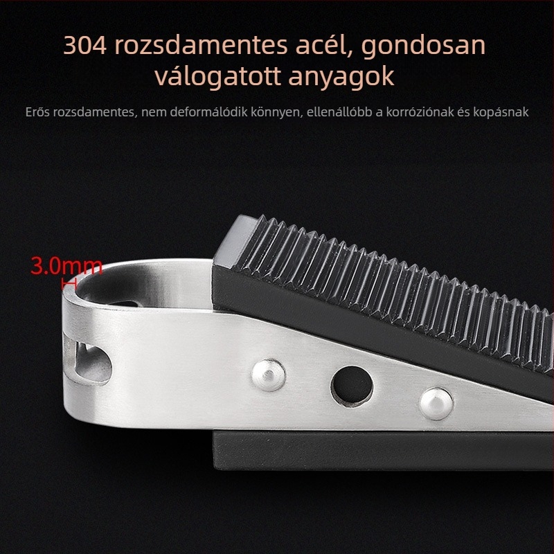 Ajtódugó, padlóra szerelve — gumi és 304 rozsdamentes acél, Brushed felület, modell BF-A933-SS, szélálló