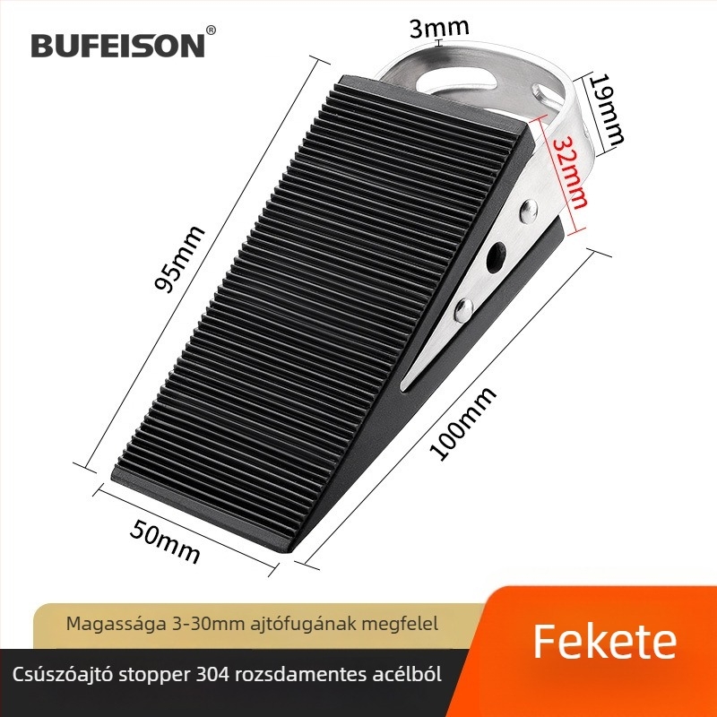 Ajtódugó, padlóra szerelve — gumi és 304 rozsdamentes acél, Brushed felület, modell BF-A933-SS, szélálló