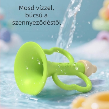 Gyermek trombita játék — fújható, oktató zenei hangszer, szilikon anyag, kis hangszóró, 14+