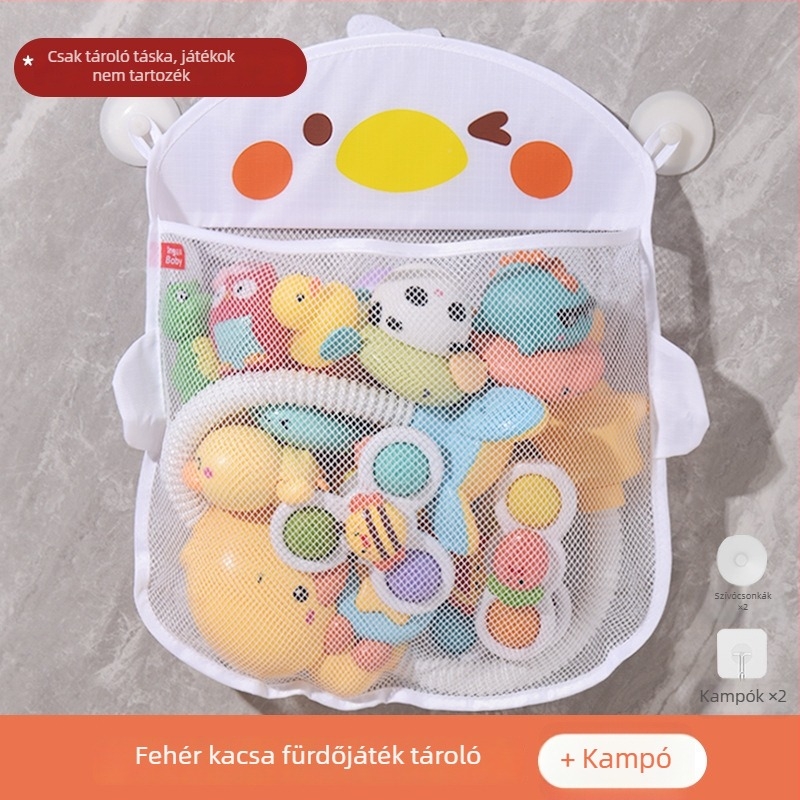 Baba fürdőjáték tárolózsákkal, rajzfilmszerű kacsa, textil anyag, vízi játékok 0–3 éveseknek