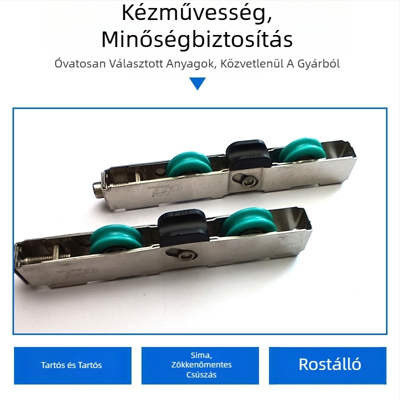 Súlyos teherhordó csúszóajtó görgő – 15-17 dupla kerekek, anyag: nylon-vas-rozsdamentes acél, alkalmas ablakokra és ajtókra, modern minimalista stílus