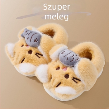 Gyerekeknek szóló pamut papucs téli, plüss 3D nyuszival, hátul pánttal