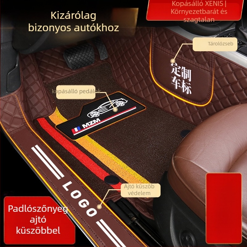 Autó bőr lábtakarók teljes lefedettséggel a küszöbökön, testreszabva adott modellhez, logónyomtatás, Márka Pad's