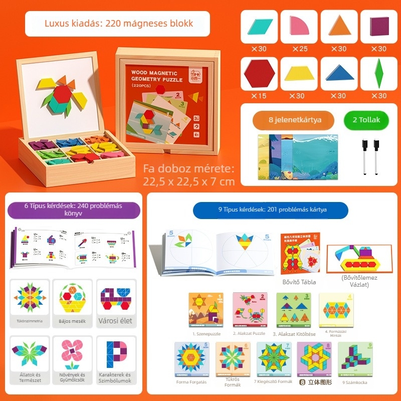 Fából készült 3D puzzle 4–6 éves gyermekek számára, DIY-kompatibilis, Kraft dobozban csomagolva.