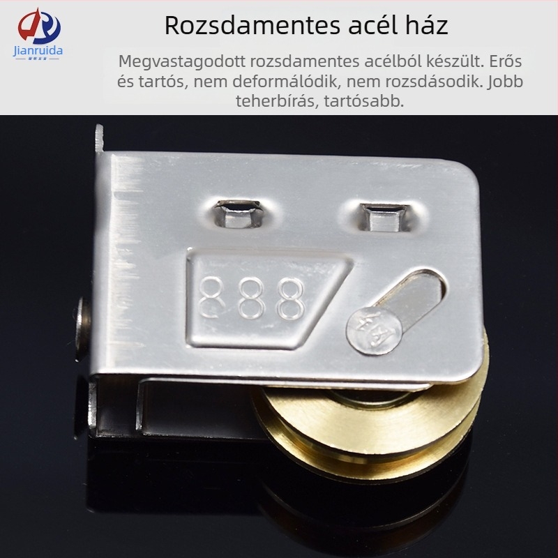 Ajtó- és ablakroller — rozsdamentes acélváz, rézmagú belső nylon görgő; modell 2078/2008/888; kötélcsatorna sugara 5,5; teherbírás 38 kg; fal vastagsága 1,0