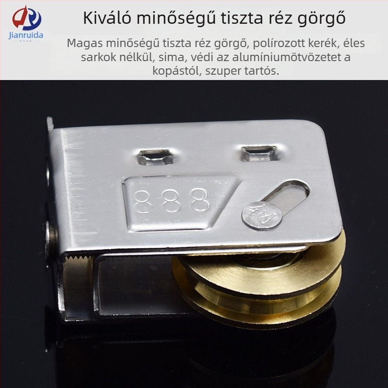 Ajtó- és ablakroller — rozsdamentes acélváz, rézmagú belső nylon görgő; modell 2078/2008/888; kötélcsatorna sugara 5,5; teherbírás 38 kg; fal vastagsága 1,0